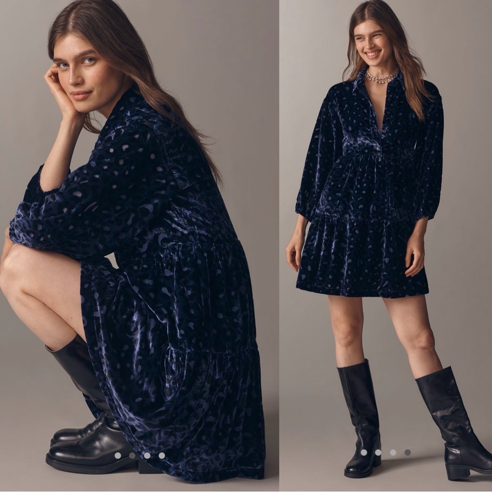 The Bettina Velvet Tiered mini shirt dress by Maeve
